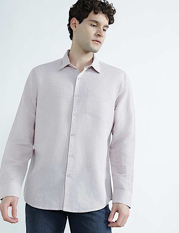 Linen Rich Spread Collar Check Shirt