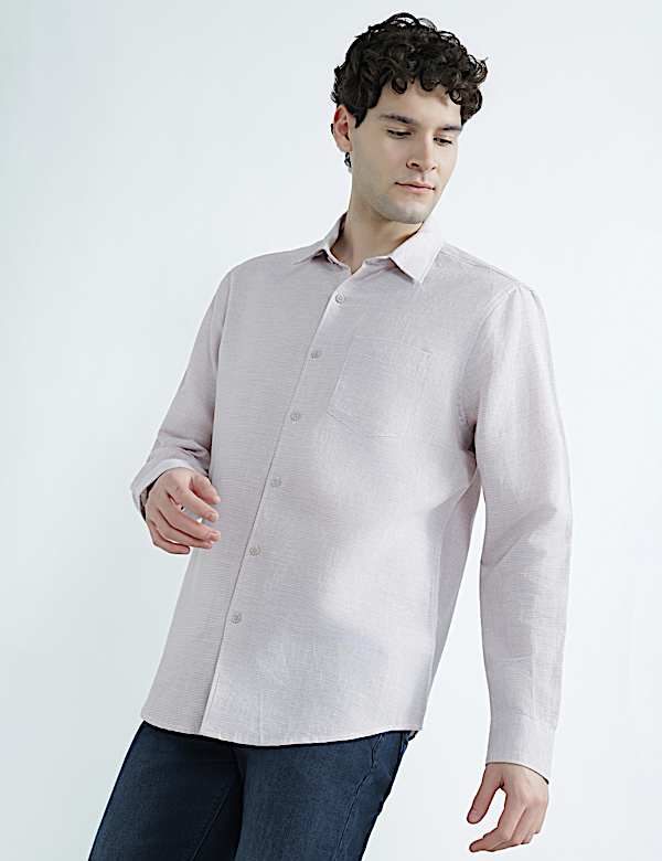 Linen Rich Spread Collar Check Shirt