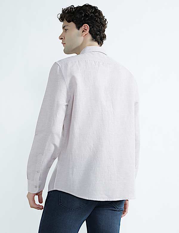 Linen Rich Spread Collar Check Shirt