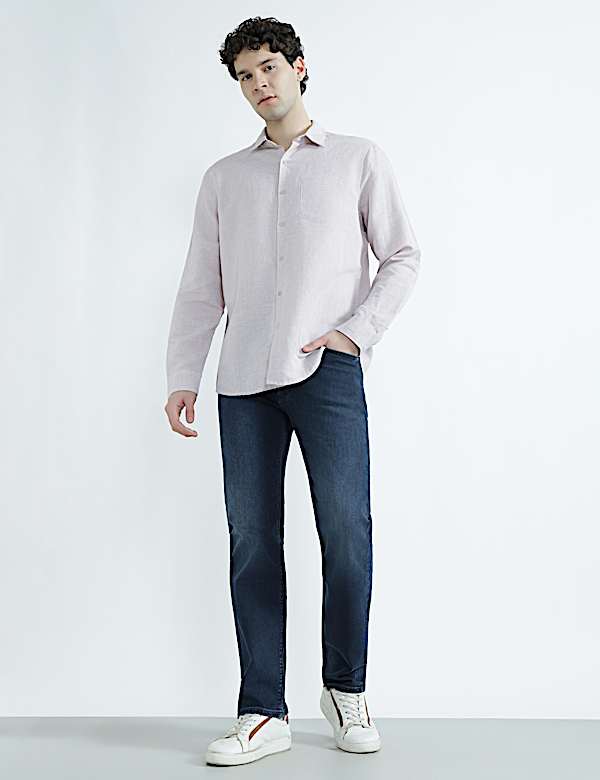 Linen Rich Spread Collar Check Shirt