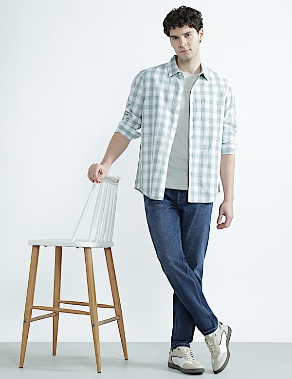 Linen Rich Spread Collar Check Shirt