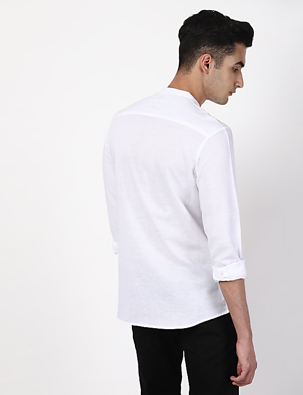 Linen Mix Grandad Collar Solid Shirt