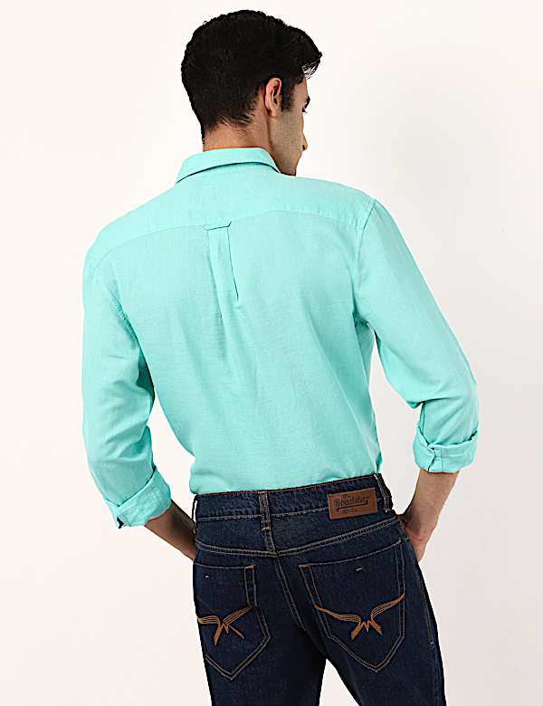 Linen Mix Plain Spread Collar Shirts