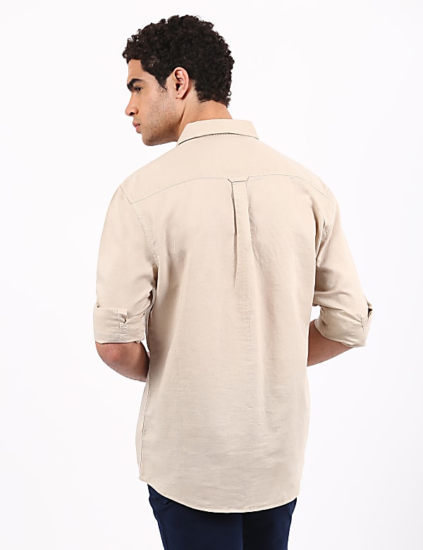 Linen Mix Plain Spread Collar Shirts