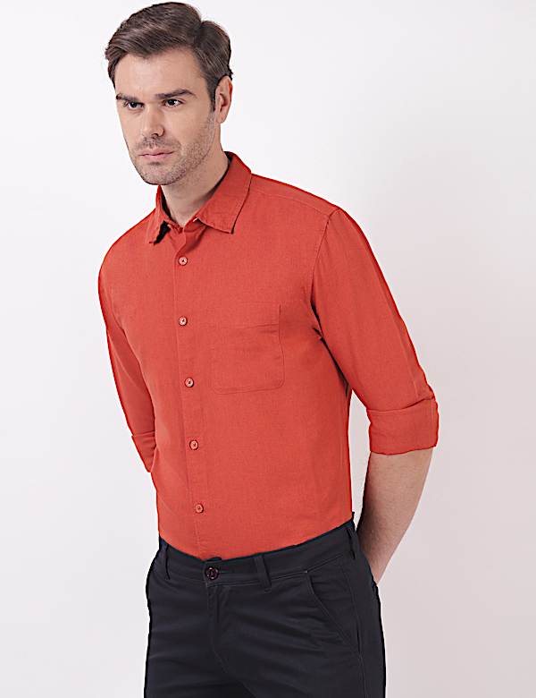 Linen Mix Plain Spread Collar Shirts