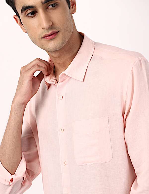 Linen Mix Plain Spread Collar Shirts