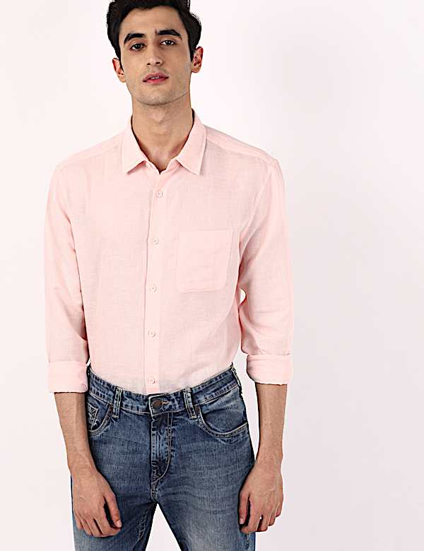Linen Mix Plain Spread Collar Shirts