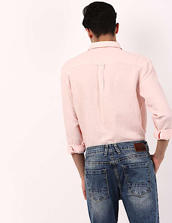 Linen Mix Plain Spread Collar Shirts