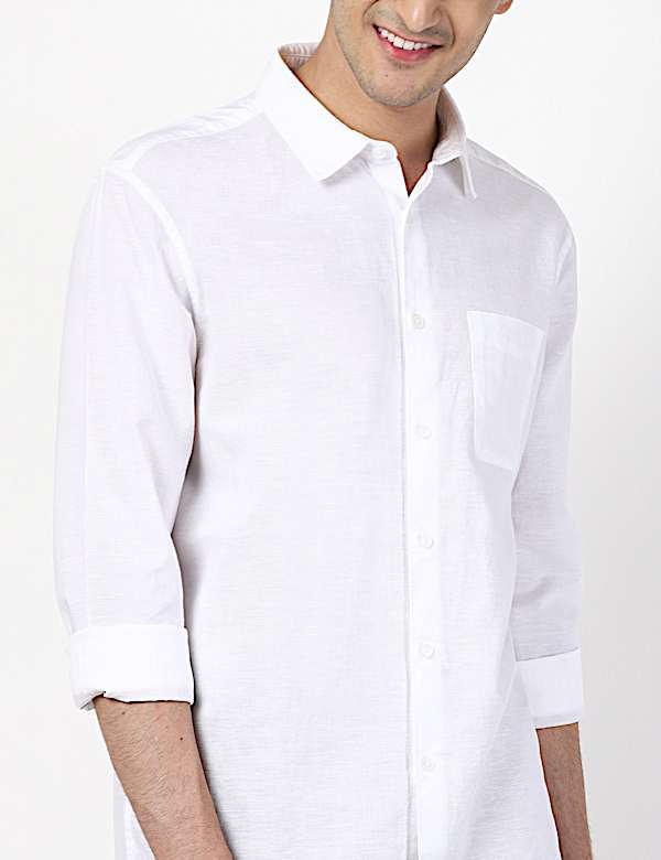 Linen Mix Plain Spread Collar Shirts