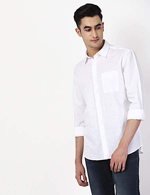 Linen Mix Plain Spread Collar Shirts