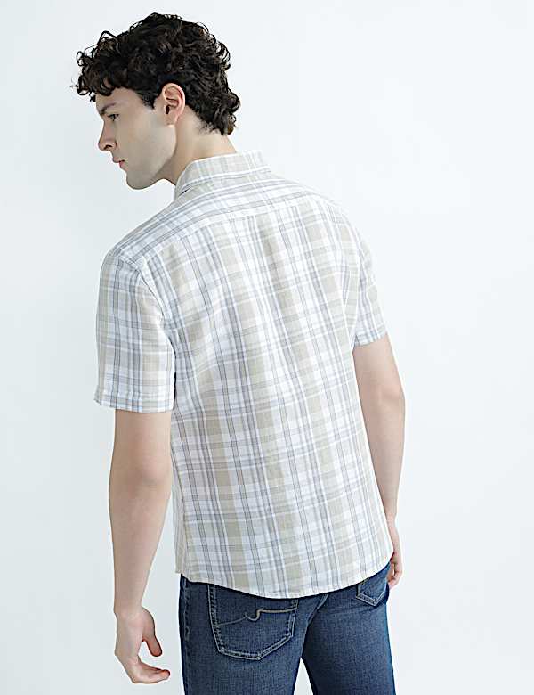 Linen Rich Spread Collar Check Shirt