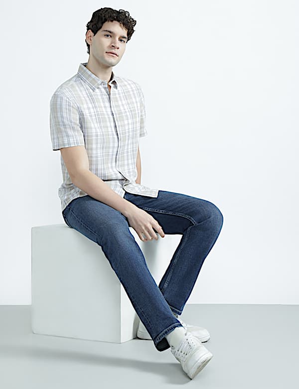 Linen Rich Spread Collar Check Shirt