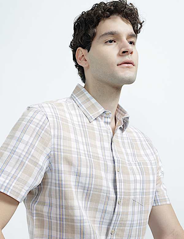 Linen Rich Checked Short Sleeve Shirt