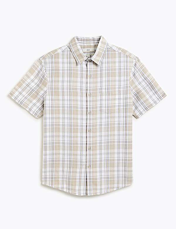Linen Rich Checked Short Sleeve Shirt