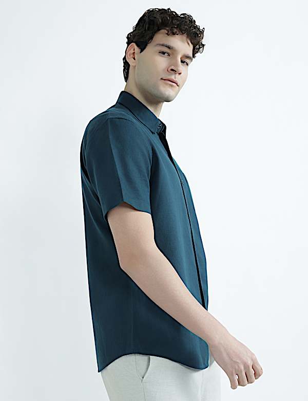 Linen Rich Spread Collar Plain Shirt