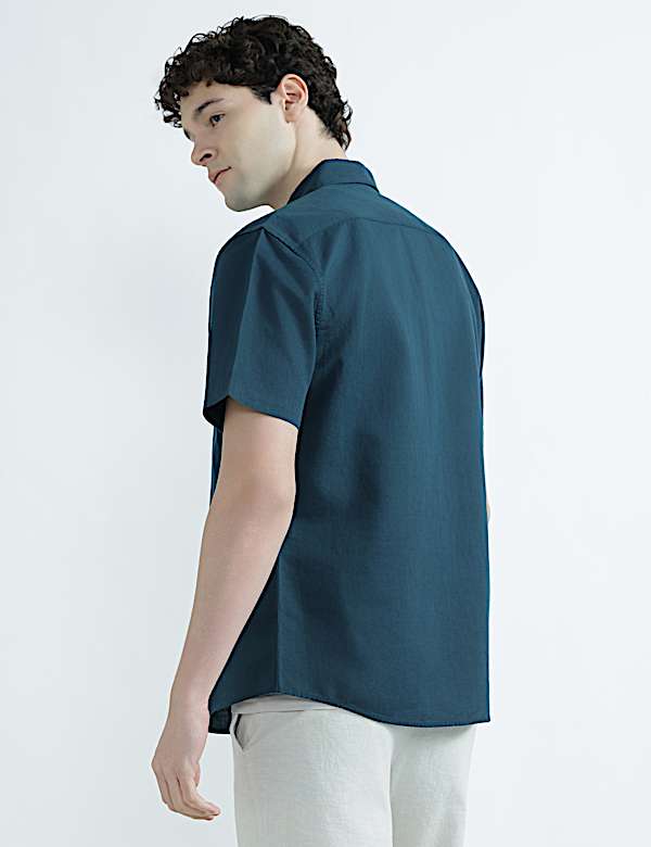 Linen Rich Spread Collar Plain Shirt