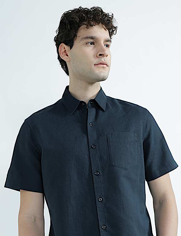 Regular Fit Linen Rich Short Sleeve Shirt