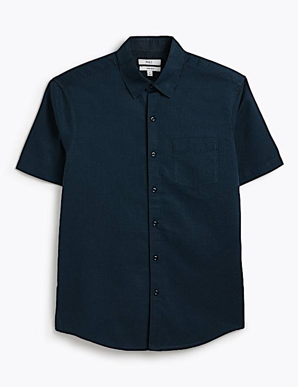 Regular Fit Linen Rich Short Sleeve Shirt
