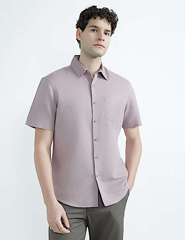 Linen Rich Spread Collar Plain Shirt