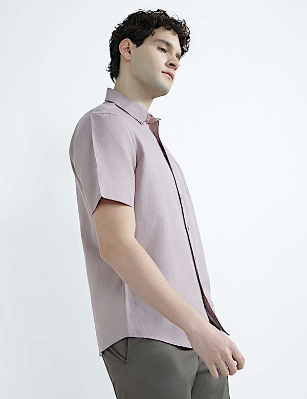 Linen Rich Spread Collar Plain Shirt
