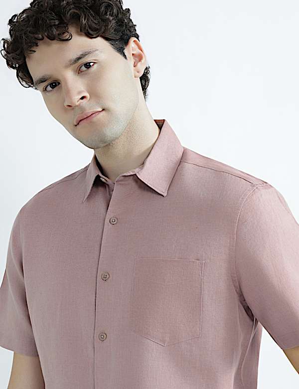 Regular Fit Linen Rich Short Sleeve Shirt