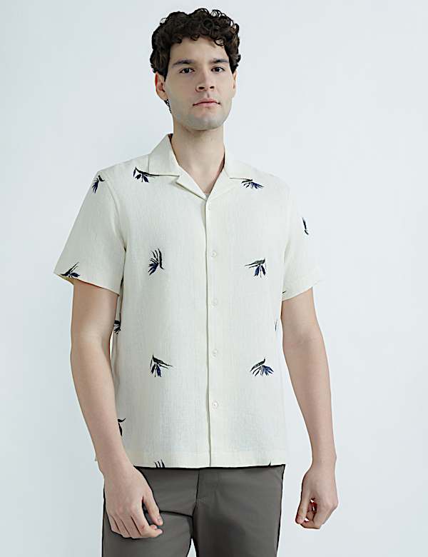 Linen Rich Cuban Collar Printed Shirt