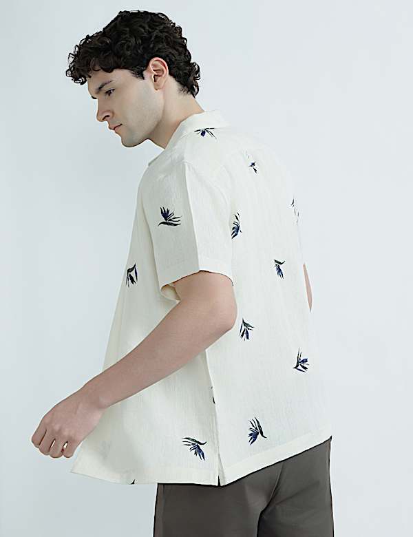 Linen Rich Cuban Collar Printed Shirt