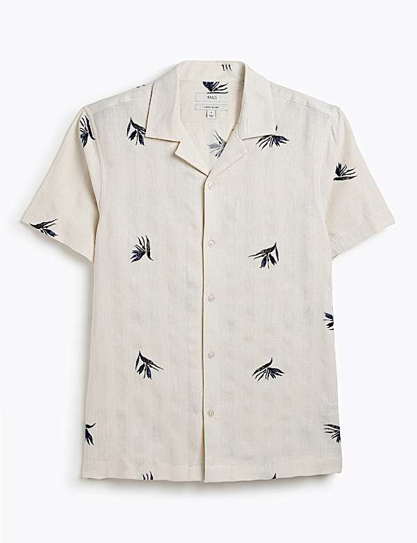 Linen Rich Printed Cuban Collar Shirt