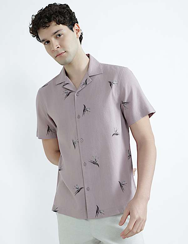 Linen Rich Cuban Collar Printed Shirt