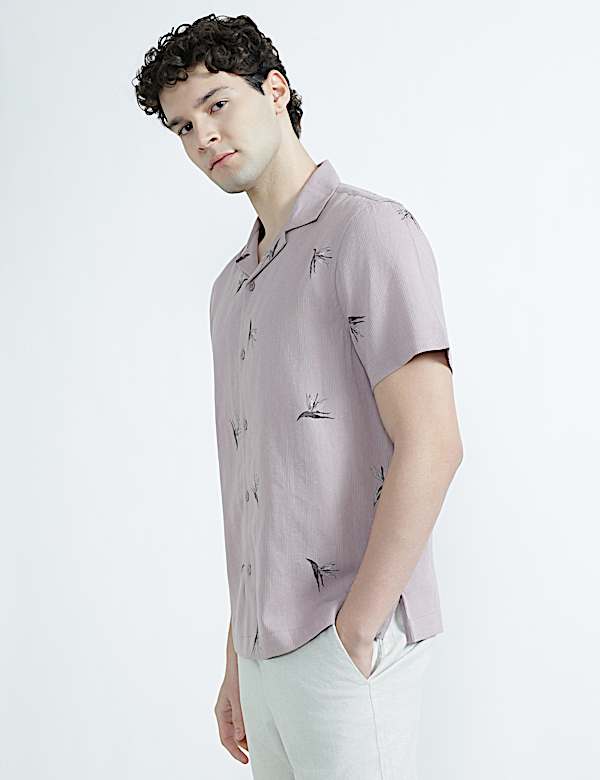 Linen Rich Cuban Collar Printed Shirt