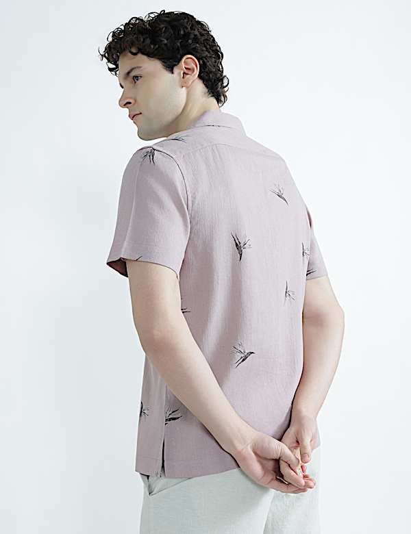 Linen Rich Cuban Collar Printed Shirt