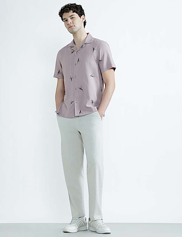 Linen Rich Cuban Collar Printed Shirt