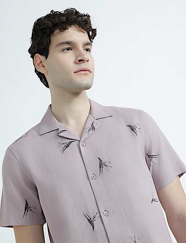 Linen Rich Cuban Collar Printed Shirt