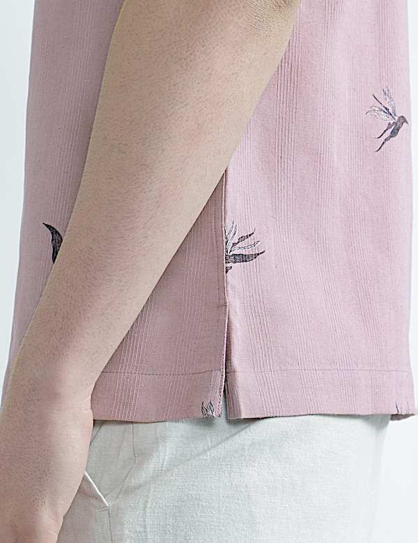 Linen Rich Printed Cuban Collar Shirt