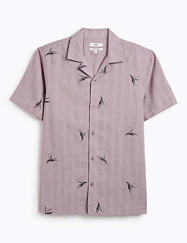 Linen Rich Printed Cuban Collar Shirt