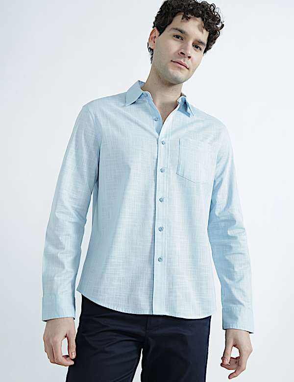 Pure Cotton Spread Collar Plain Shirt