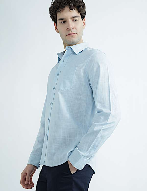 Pure Cotton Spread Collar Plain Shirt