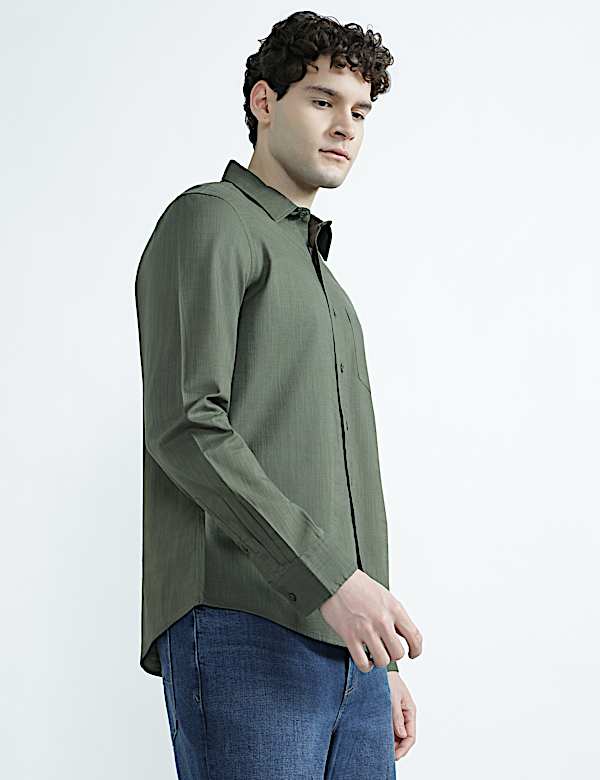 Pure Cotton Spread Collar Plain Shirt
