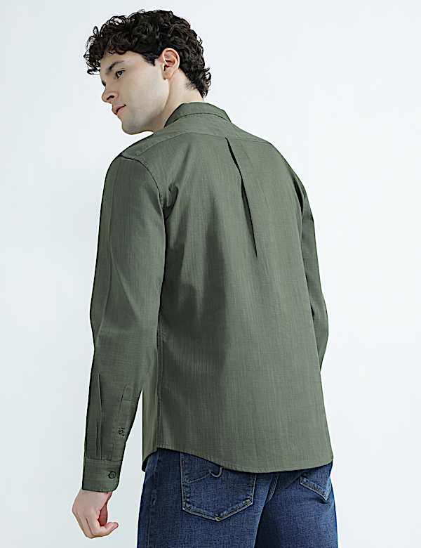 Pure Cotton Spread Collar Plain Shirt