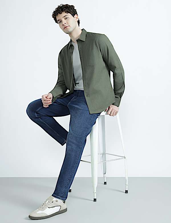 Pure Cotton Spread Collar Plain Shirt