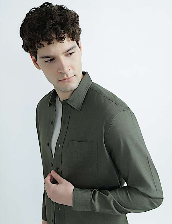 Pure Cotton Spread Collar Plain Shirt