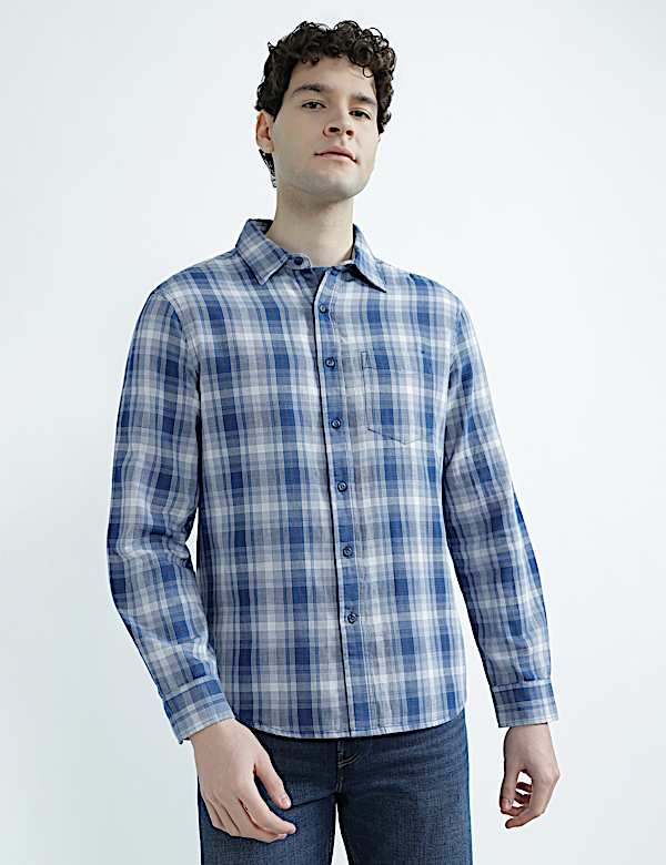 Pure Cotton Spread Collar Check Shirt