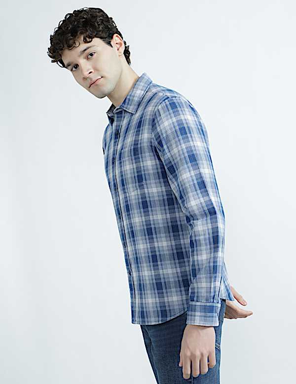 Pure Cotton Spread Collar Check Shirt