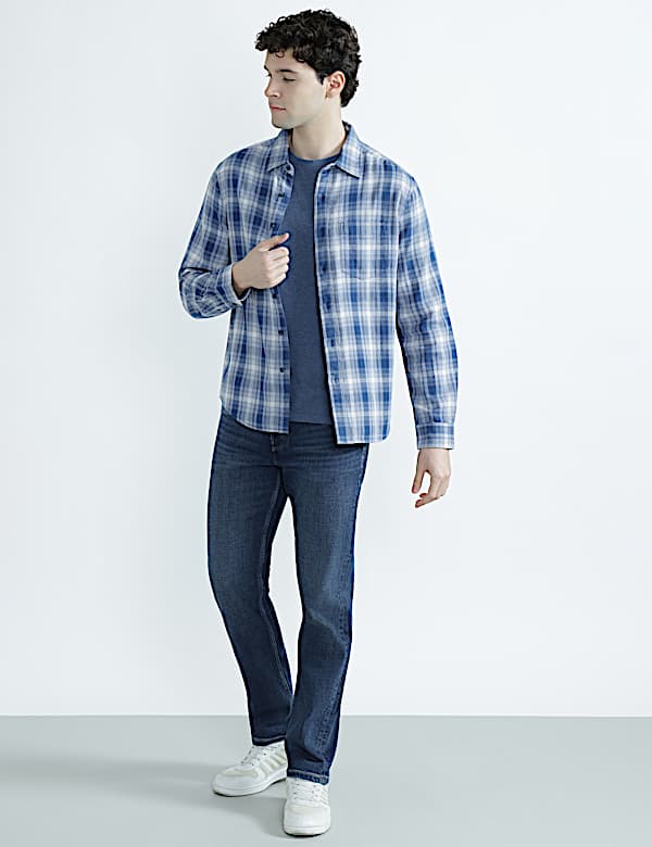 Pure Cotton Spread Collar Check Shirt