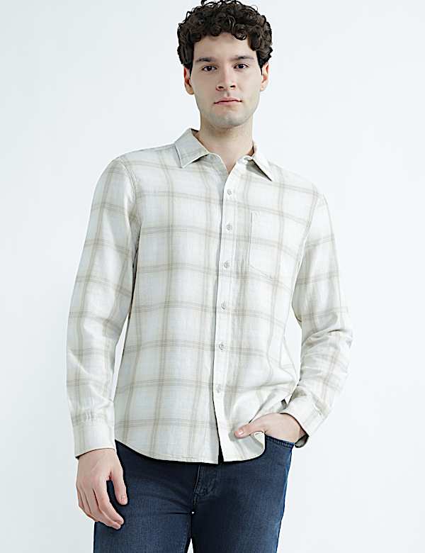 Pure Cotton Spread Collar Check Shirt