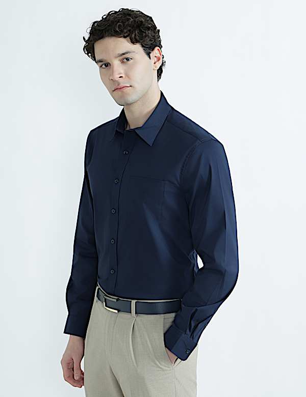 Cotton Rich Spread Collar Plain Shirt