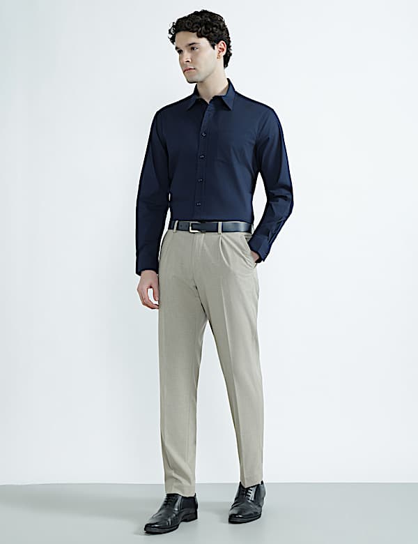 Cotton Rich Spread Collar Plain Shirt