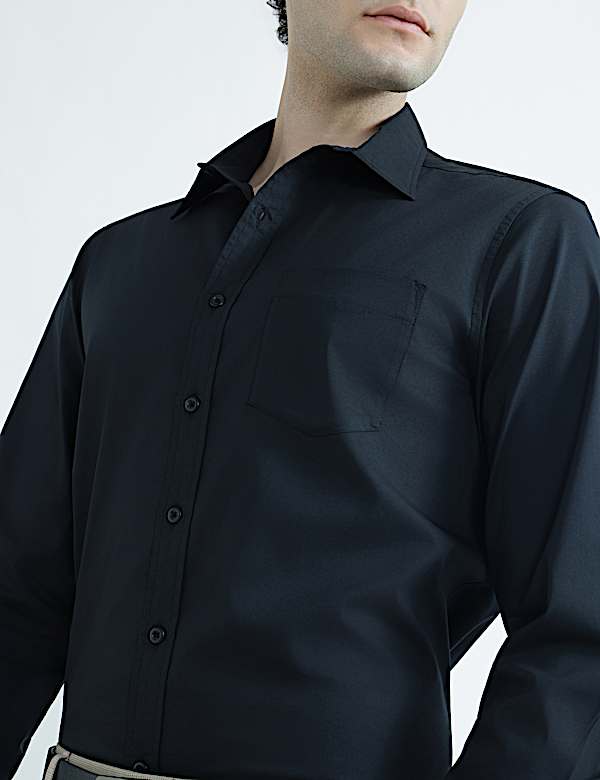 Cotton Rich Spread Collar Plain Shirt