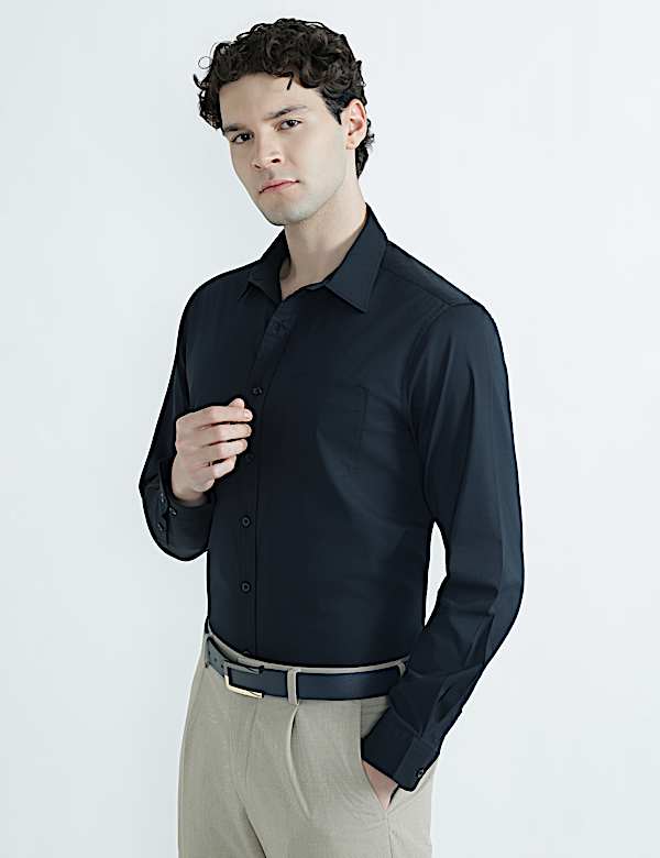 Cotton Rich Spread Collar Plain Shirt