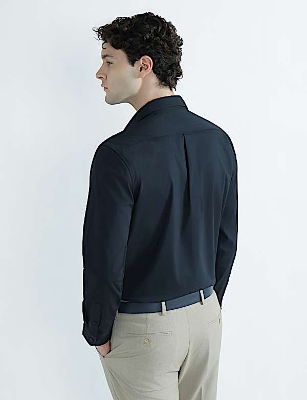 Cotton Rich Spread Collar Plain Shirt